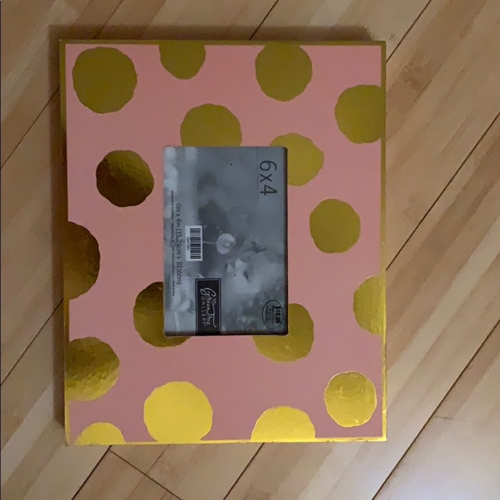 pink and gold polka dot picture frame